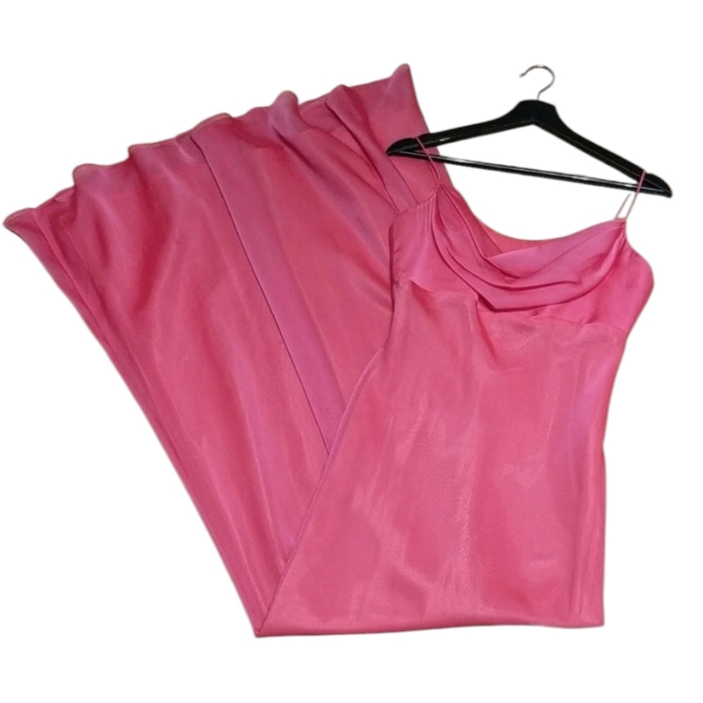 Cache Pink Satin Prom Dress with Cowl Neck